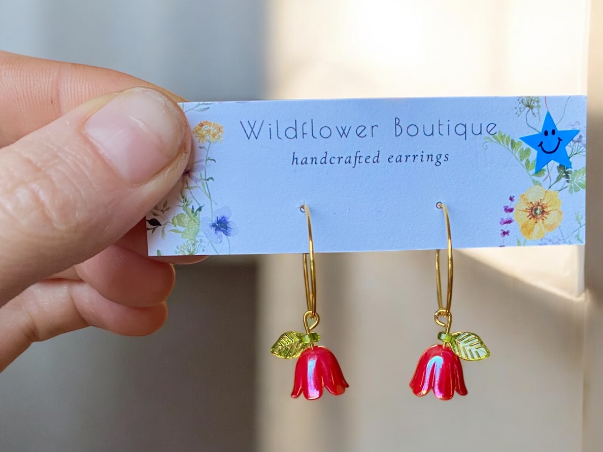 Red Floral Drop Earrings