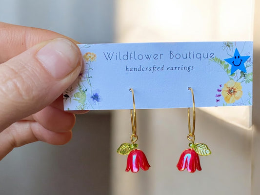 Red Floral Drop Earrings