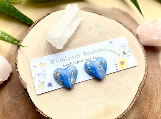 Ocean Blue Heart Stud Earrings