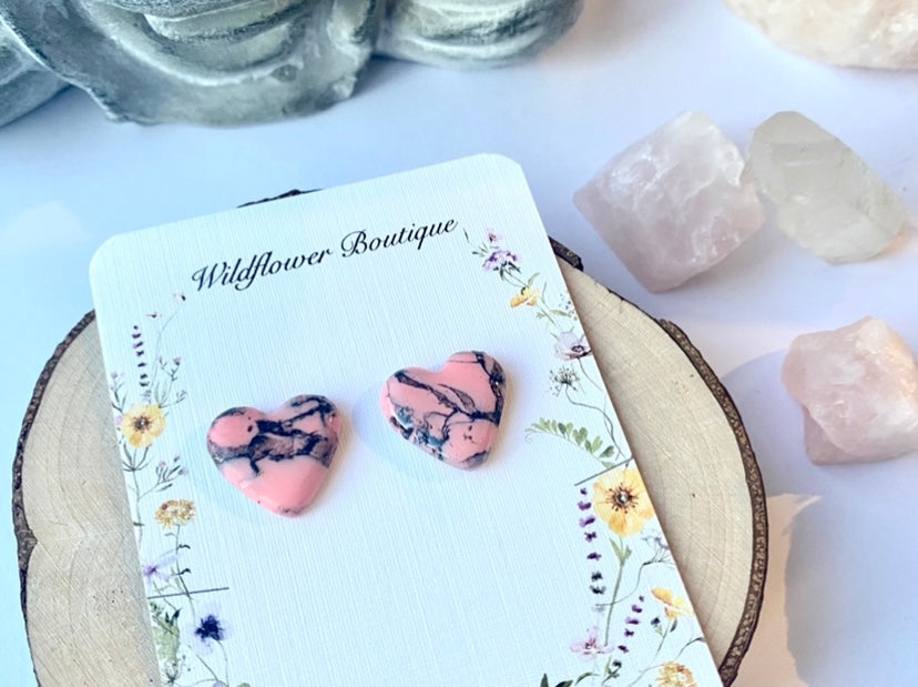 Pink Marble Stud Earrings